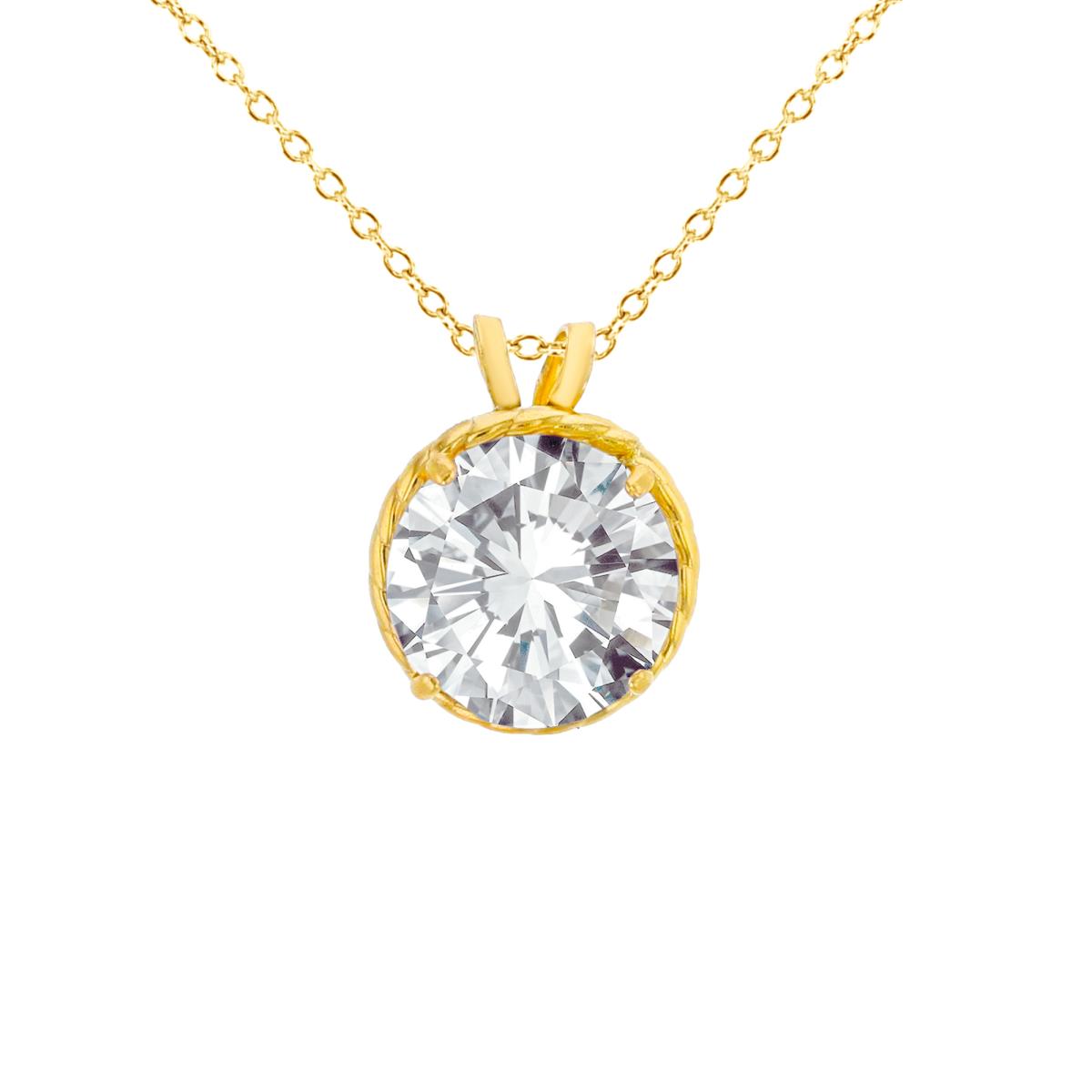 14K Yellow Gold 8mm Round Cut CZ Rope Frame Rabbit Ear 18" Necklace