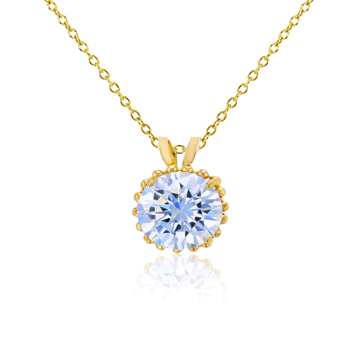 10K Yellow Gold 7mm Round Cut CZ with Bead Frame Rabbit Ear 18" Necklace