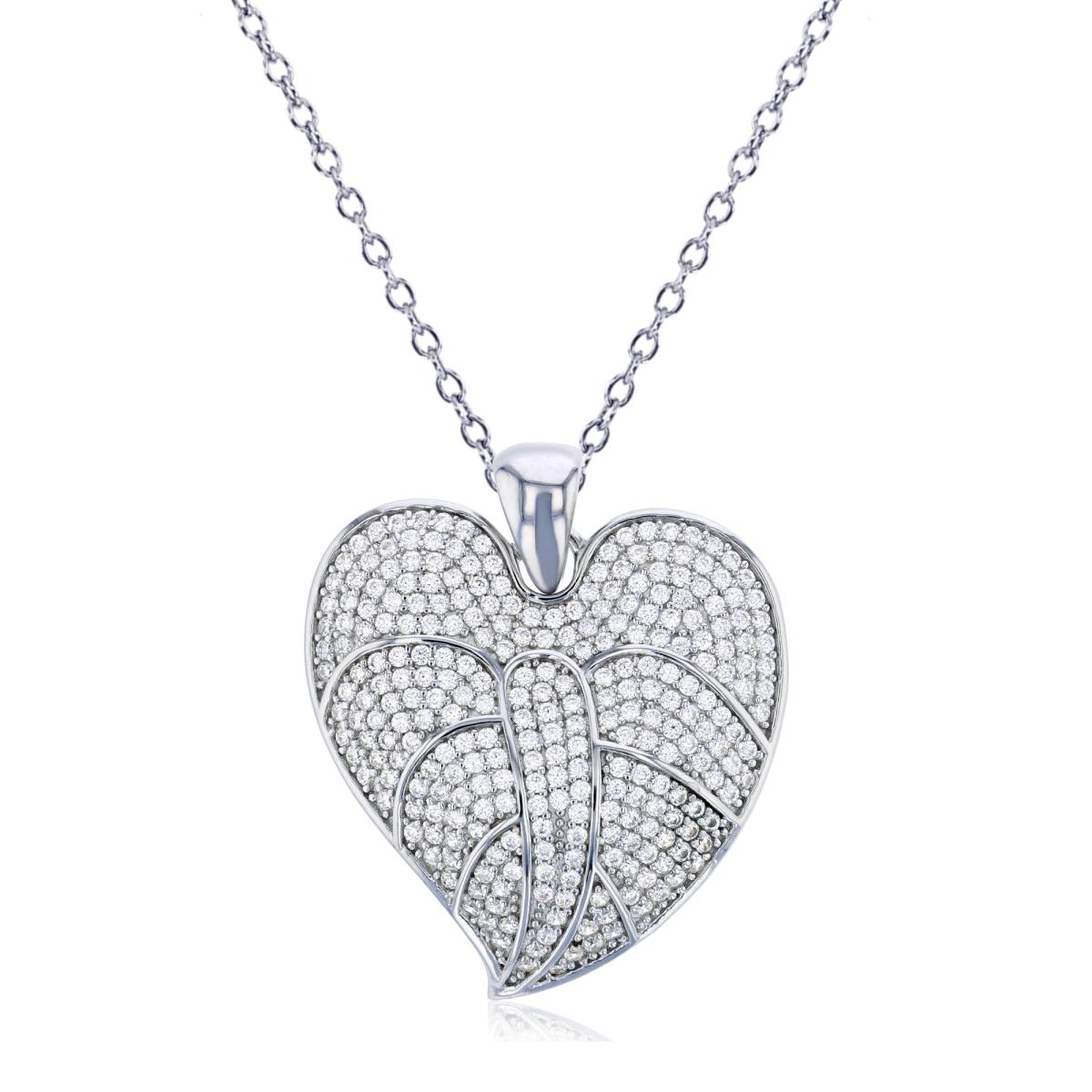 Sterling Silver Rhodium Micropave Butterfly Heart 18" Necklace