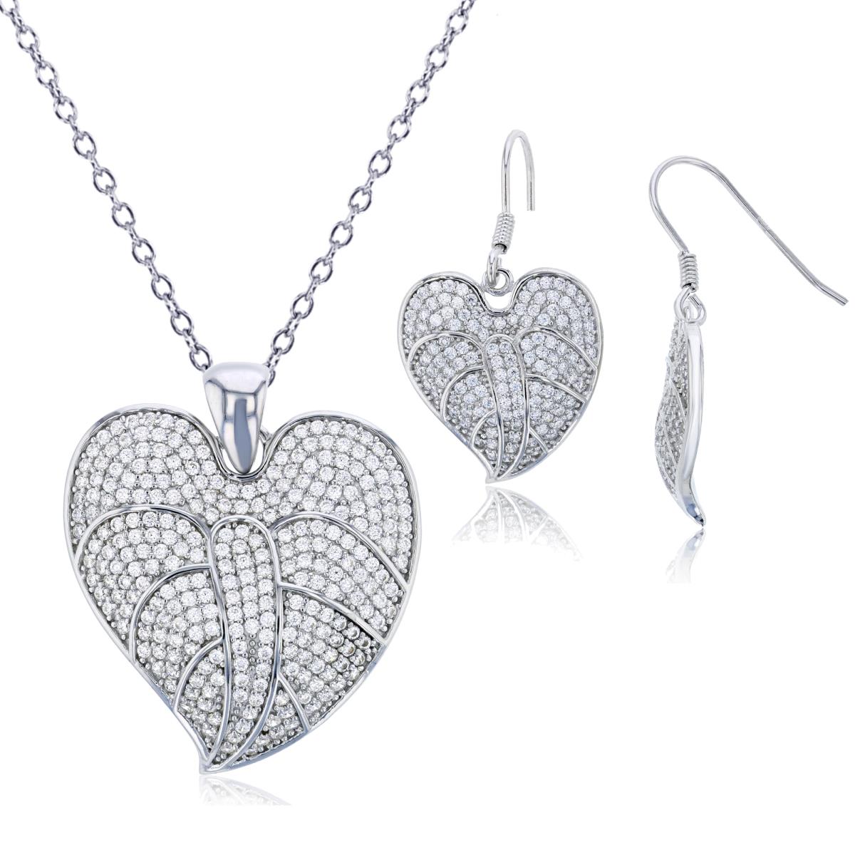 Sterling Silver Rhodium Micropave Butterfly Heart 18" Necklace & Earring Set