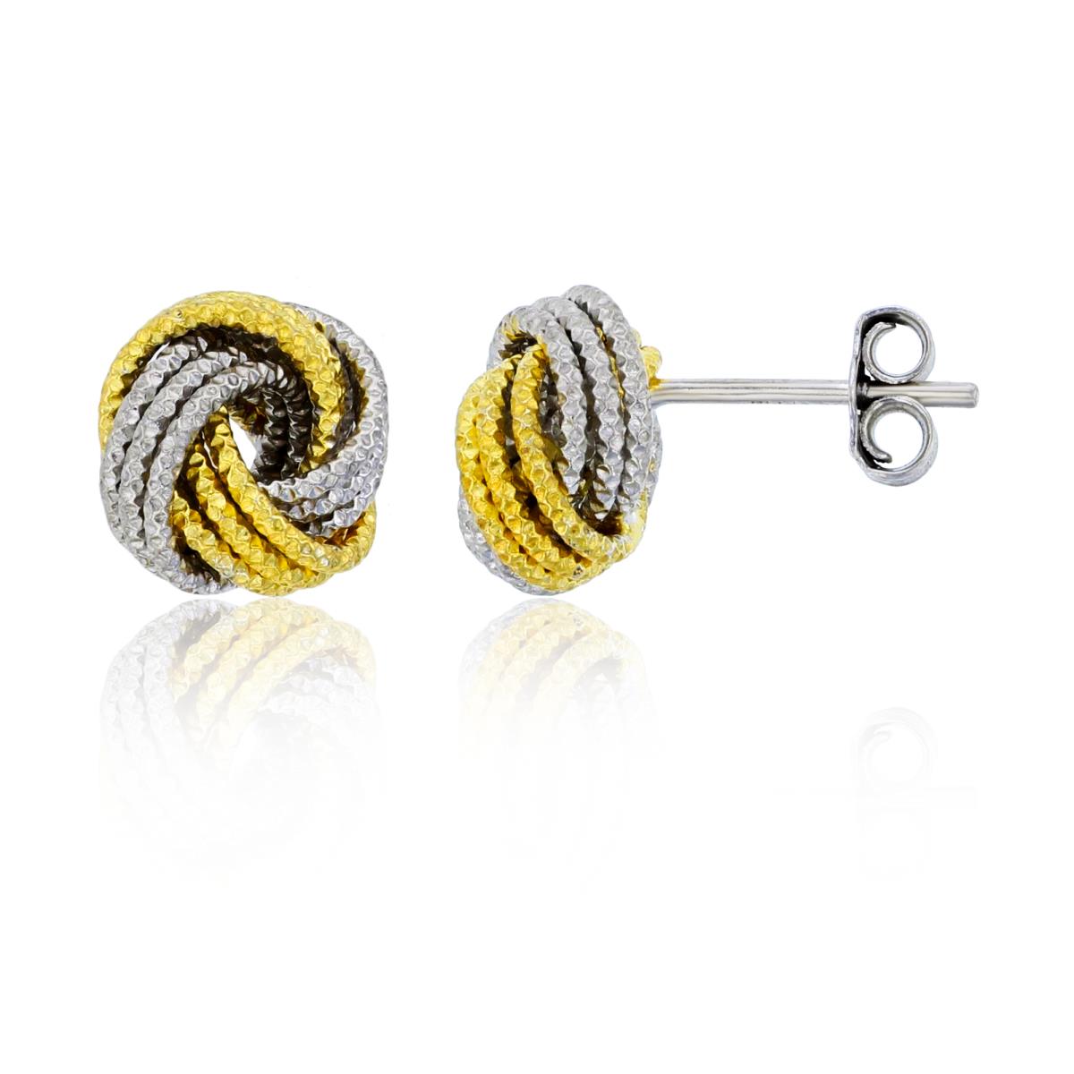 Sterling Silver Yellow & White Diamond Cut Knot Stud Earring