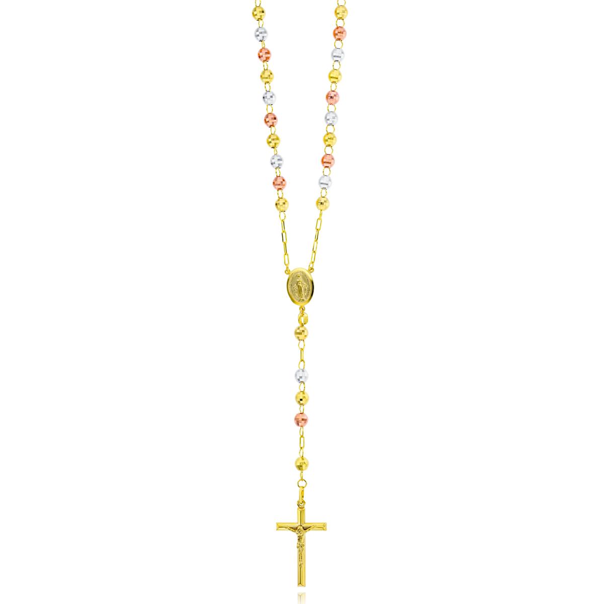 14K Tri-Color Gold 6.00mm 26" Disc Bead Rosary Necklace 