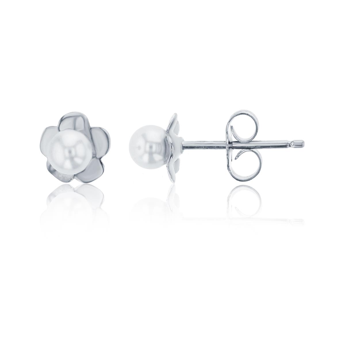 Sterling Silver Rhodium 4mm Rnd Fresh Water Pearl Stud Earring