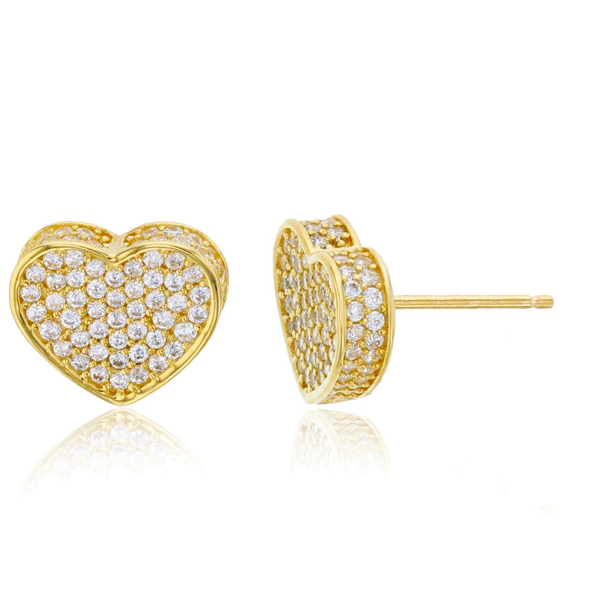 14K Yellow Gold Micropave 3D Heart Stud Earring (No Back)