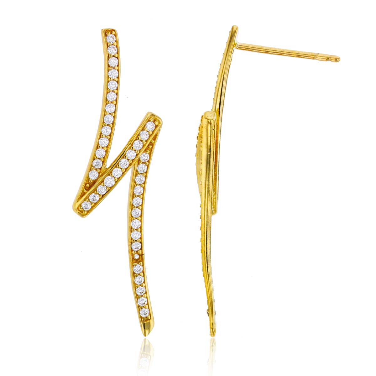 10K Yellow Gold Micropave CZ Zig-Zag Drop Earring (No Back)