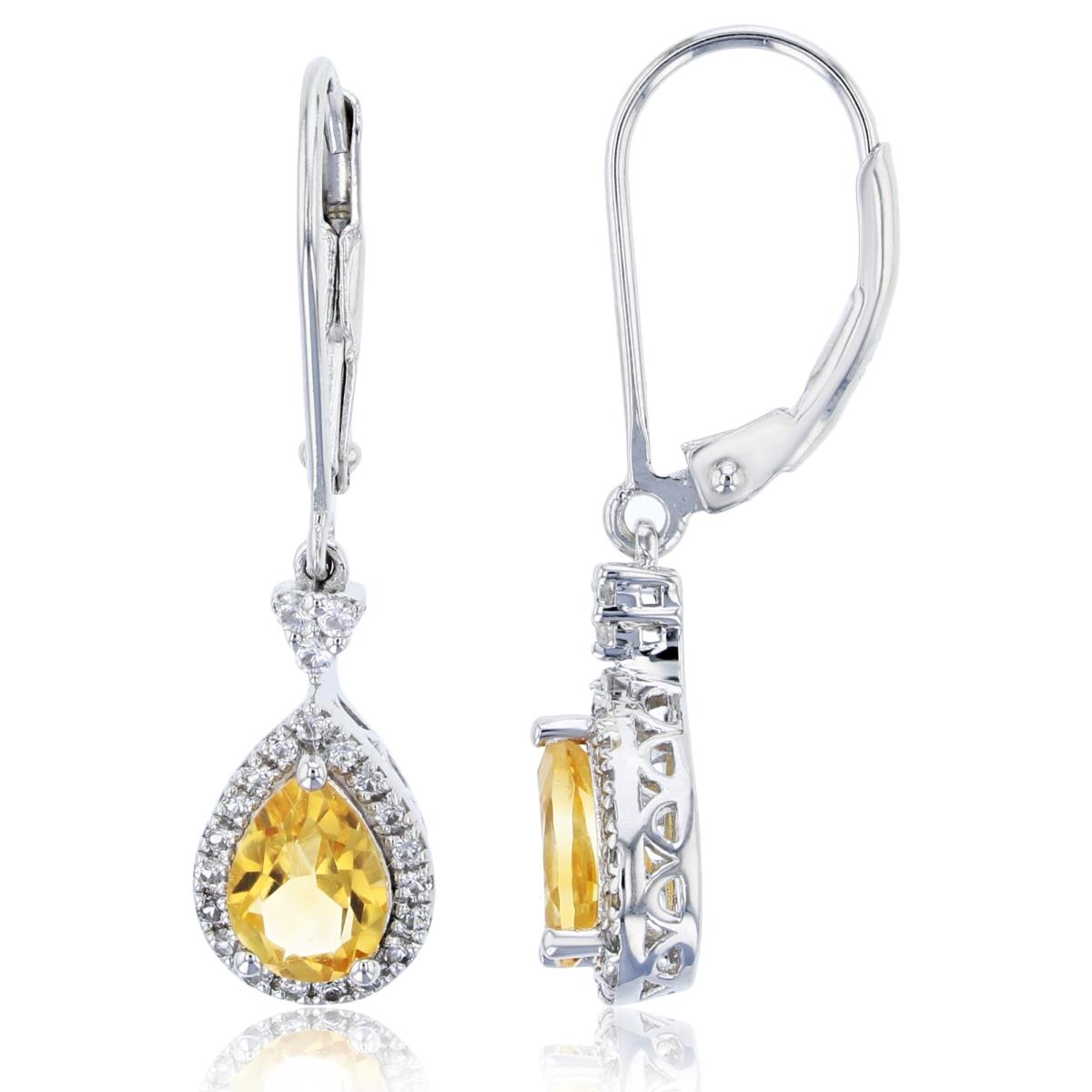 Sterling Silver Rhodium 7X5 PS Citrine & RND Cr White Sapphire PS-Earring
