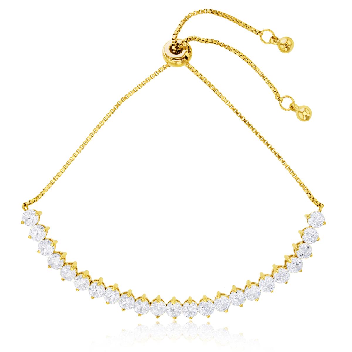 Sterling Silver Yellow 1 Micron 3.5mm Round Cut CZ Tennis Adjustable Bracelet