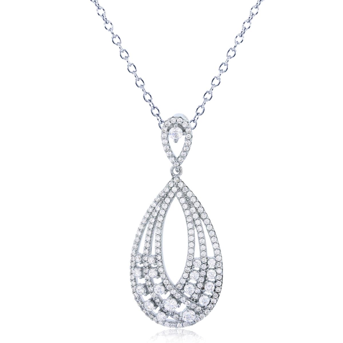 Sterling Silver Rhodium Micropave CZ Teardrop 18" Necklace