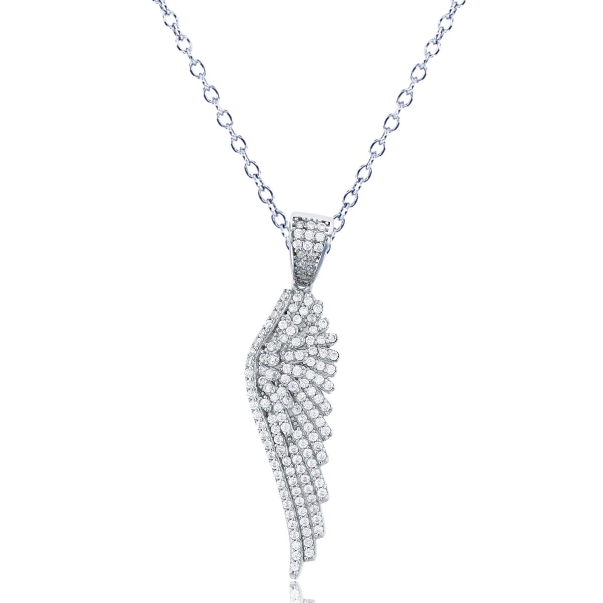 Sterling Silver Rhodium Micropave CZ Wing 18" Necklace
