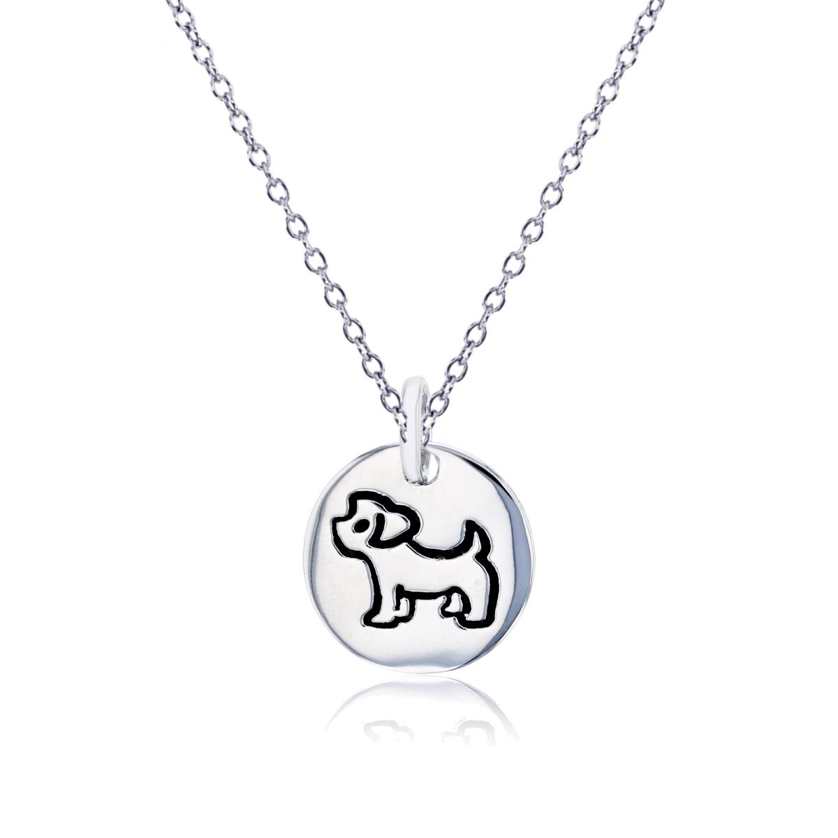 Sterling Silver Rhodium Dog Polished Round Dangling 18" Necklace