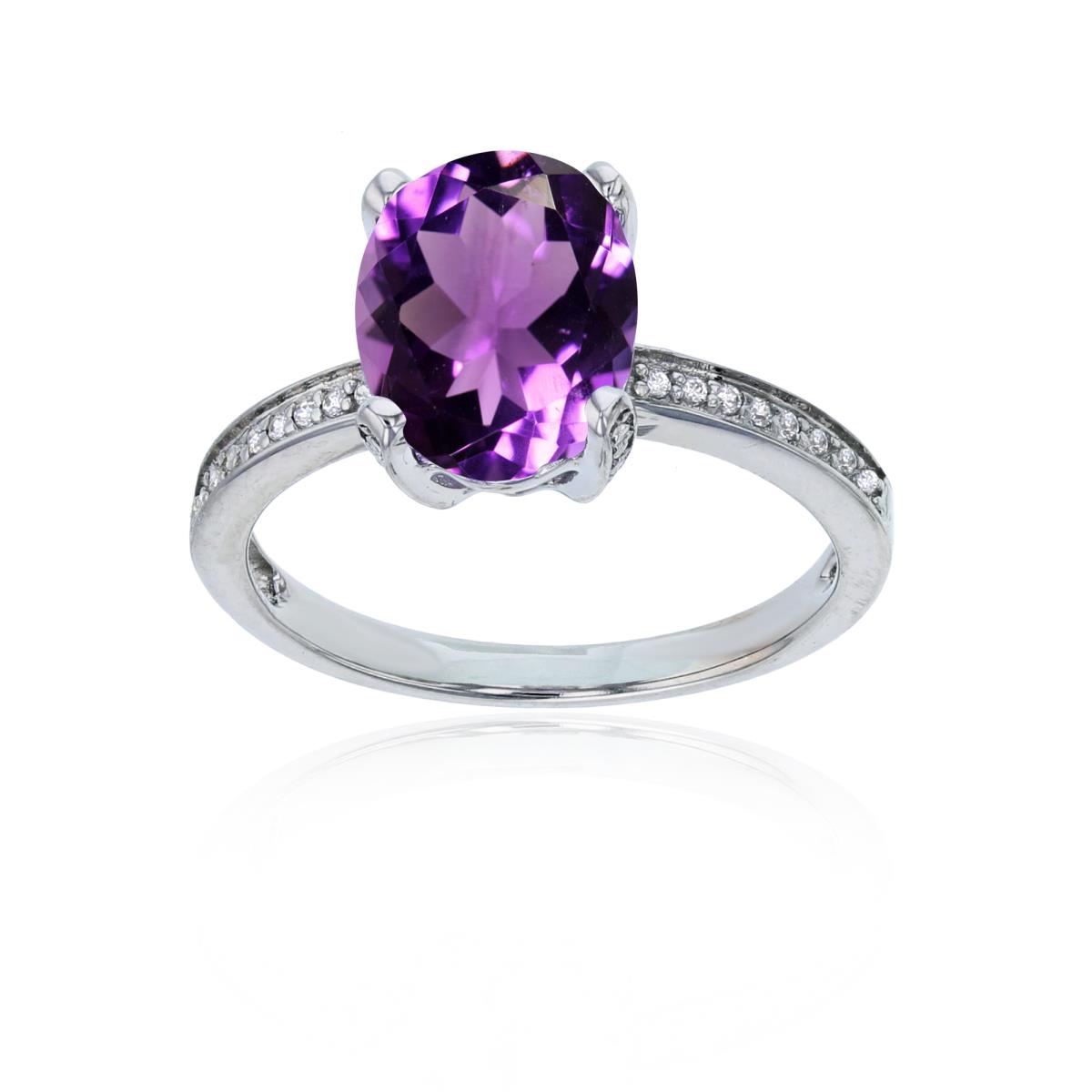 10K White Gold 10x8mm Oval Rose De France & Channel Set CZ Eng Ring