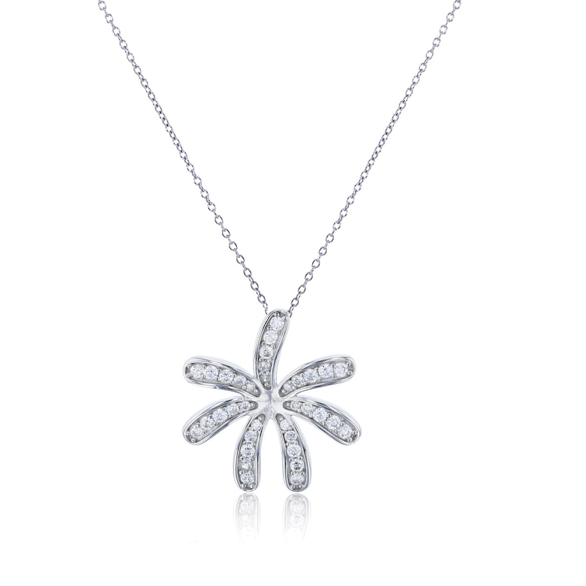 Sterling Silver Rhodium White CZ Flower 18" Necklace