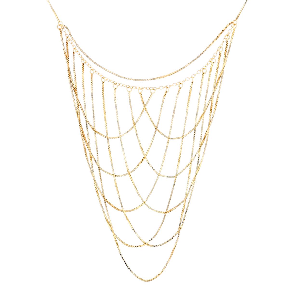 14K Yellow Gold DC Multi-Strand Layered 17-18" Adjustable Box Chain Necklace