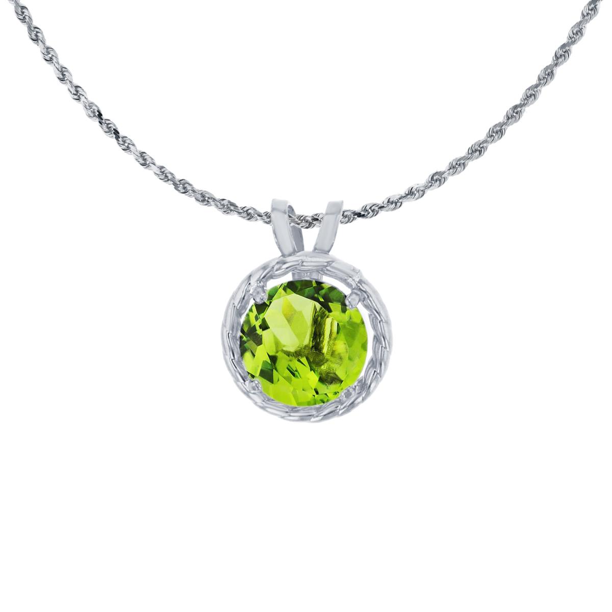 10K White Gold 6mm Rd Peridot Rope Frame Rabbit Ear 18" Rope Chain Necklace