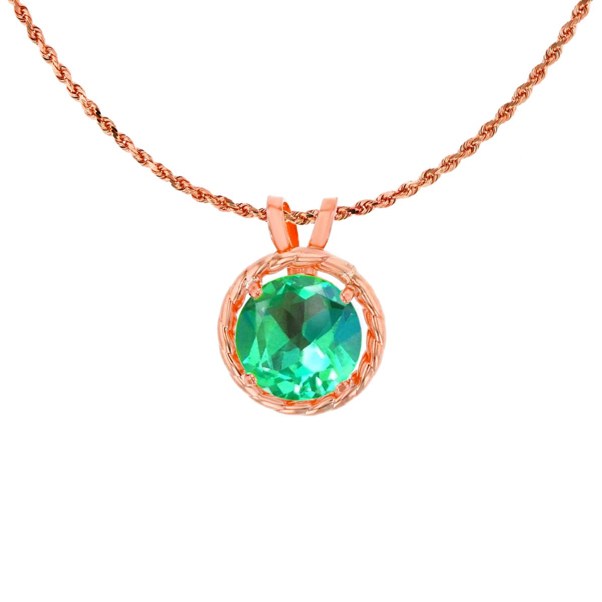 10K Rose Gold 6mm Rd Created Green Sapphire Rope Frame Rabbit Ear 18" Rope Chain Necklace