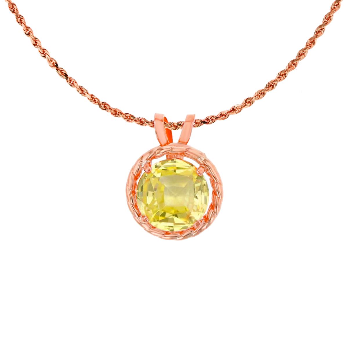 10K Rose Gold 6mm Rd Created Yellow Sapphire Rope Frame Rabbit Ear 18" Rope Chain Necklace