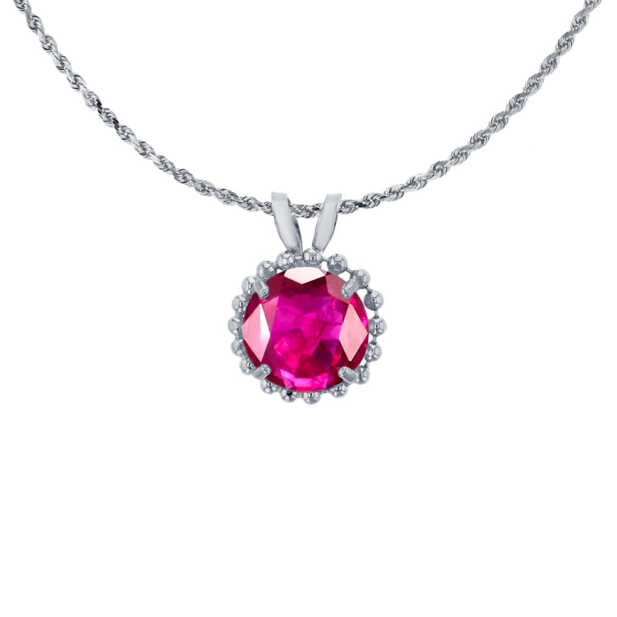 10K White Gold 6mm Rd Cut Created Ruby with Bead Frame Rabbit Ear 18" Necklace