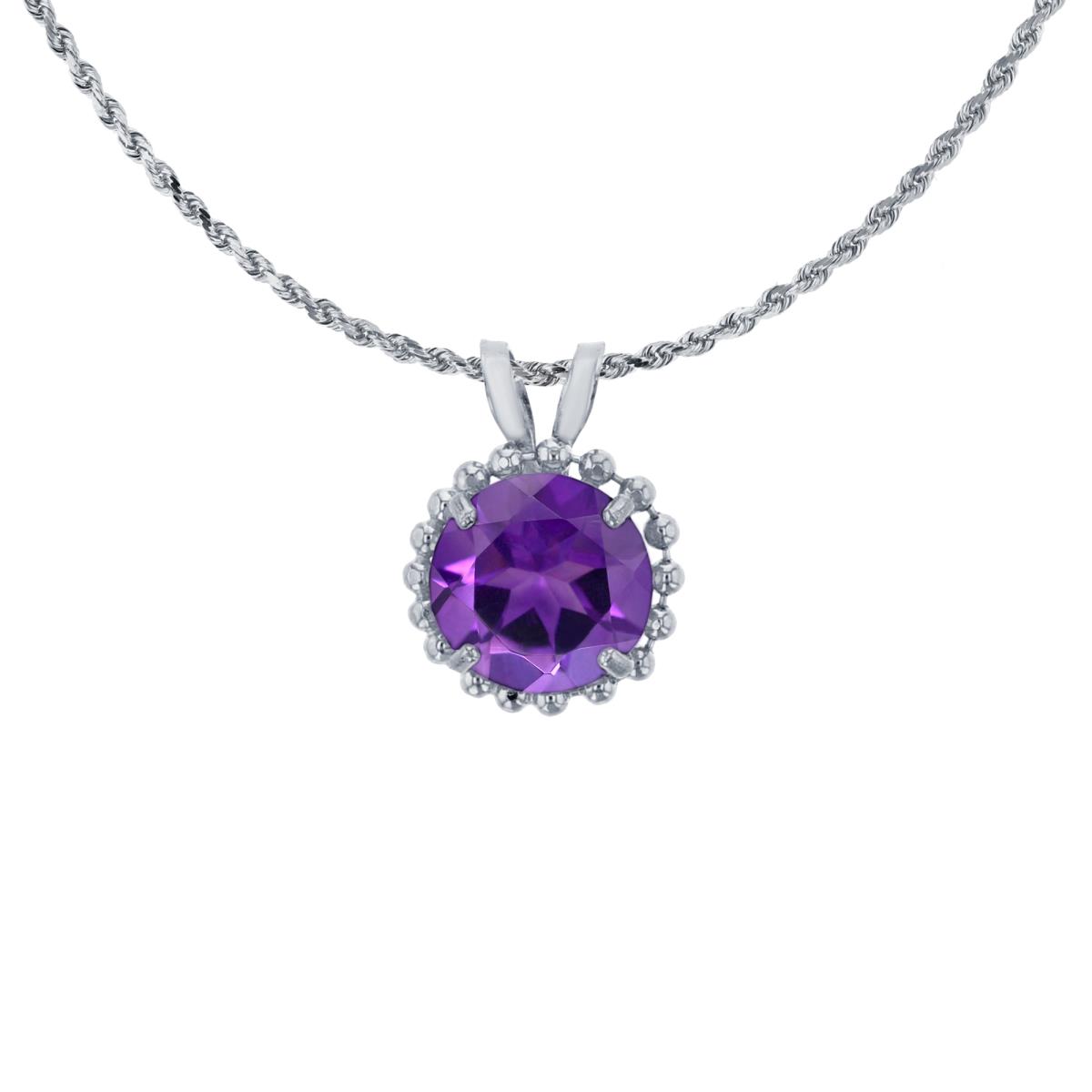 10K White Gold 6mm Rd Cut Amethyst with Bead Frame Rabbit Ear 18" Necklace