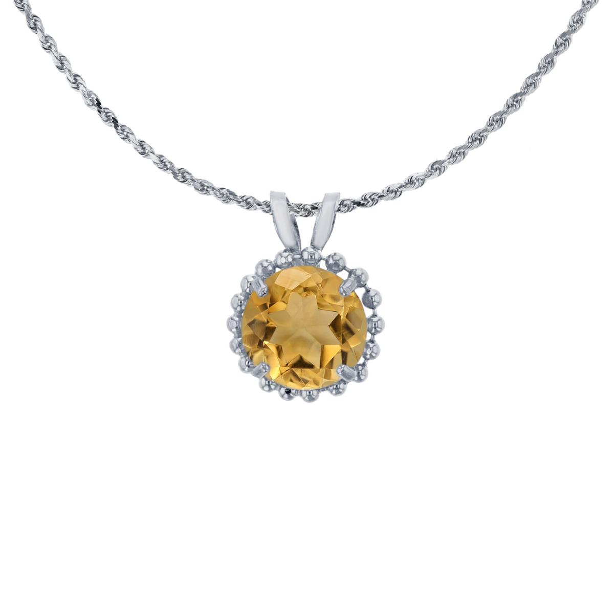 10K White Gold 6mm Rd Cut Citrine with Bead Frame Rabbit Ear 18" Necklace