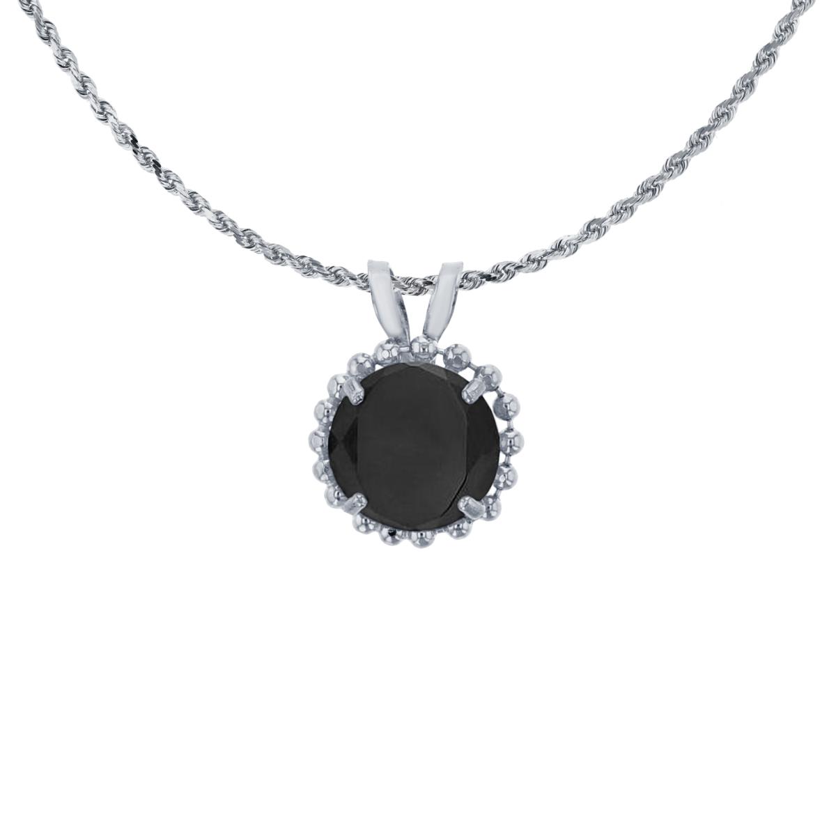 10K White Gold 6mm Rd Cut Onyx with Bead Frame Rabbit Ear 18" Necklace
