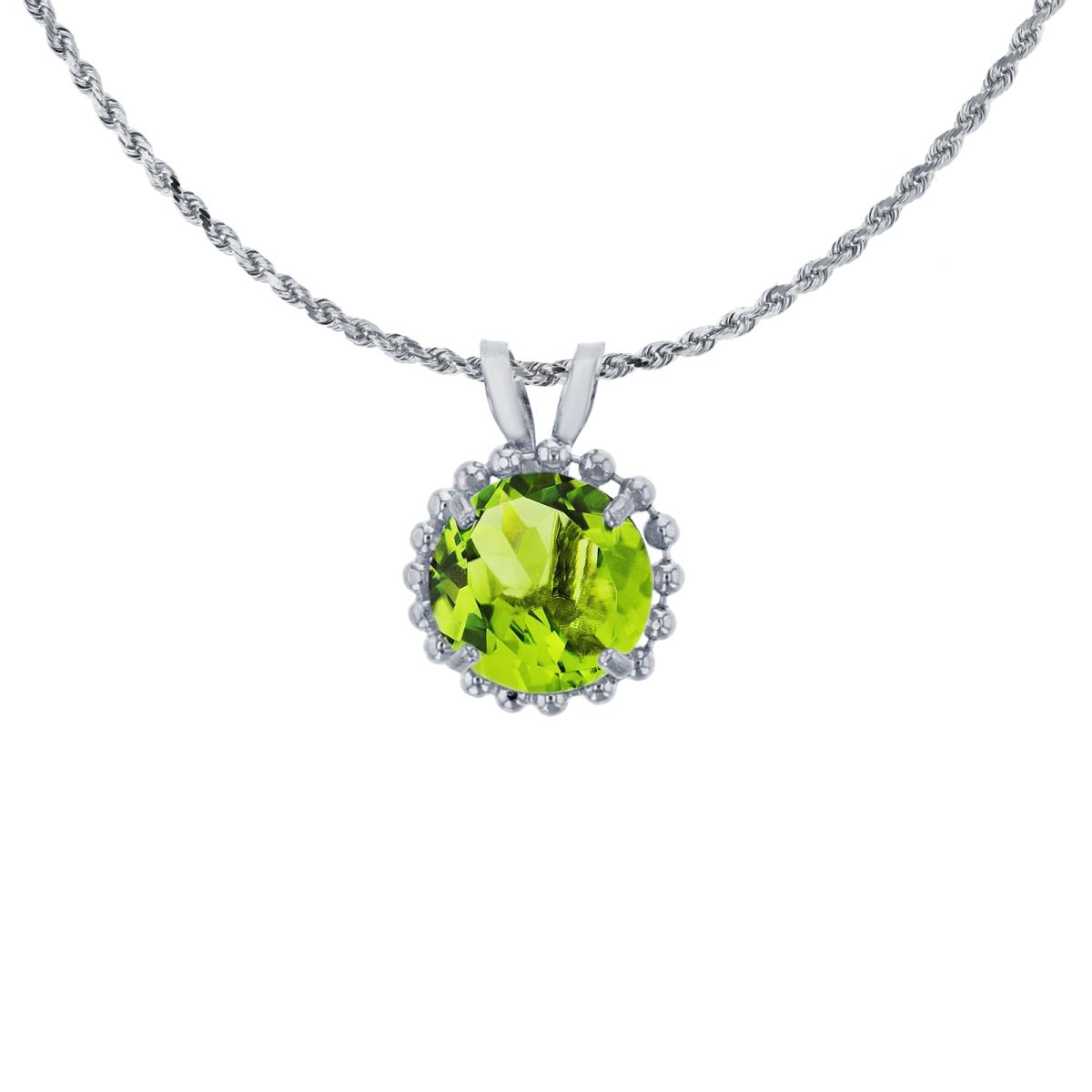 10K White Gold 6mm Rd Cut Peridot with Bead Frame Rabbit Ear 18" Necklace