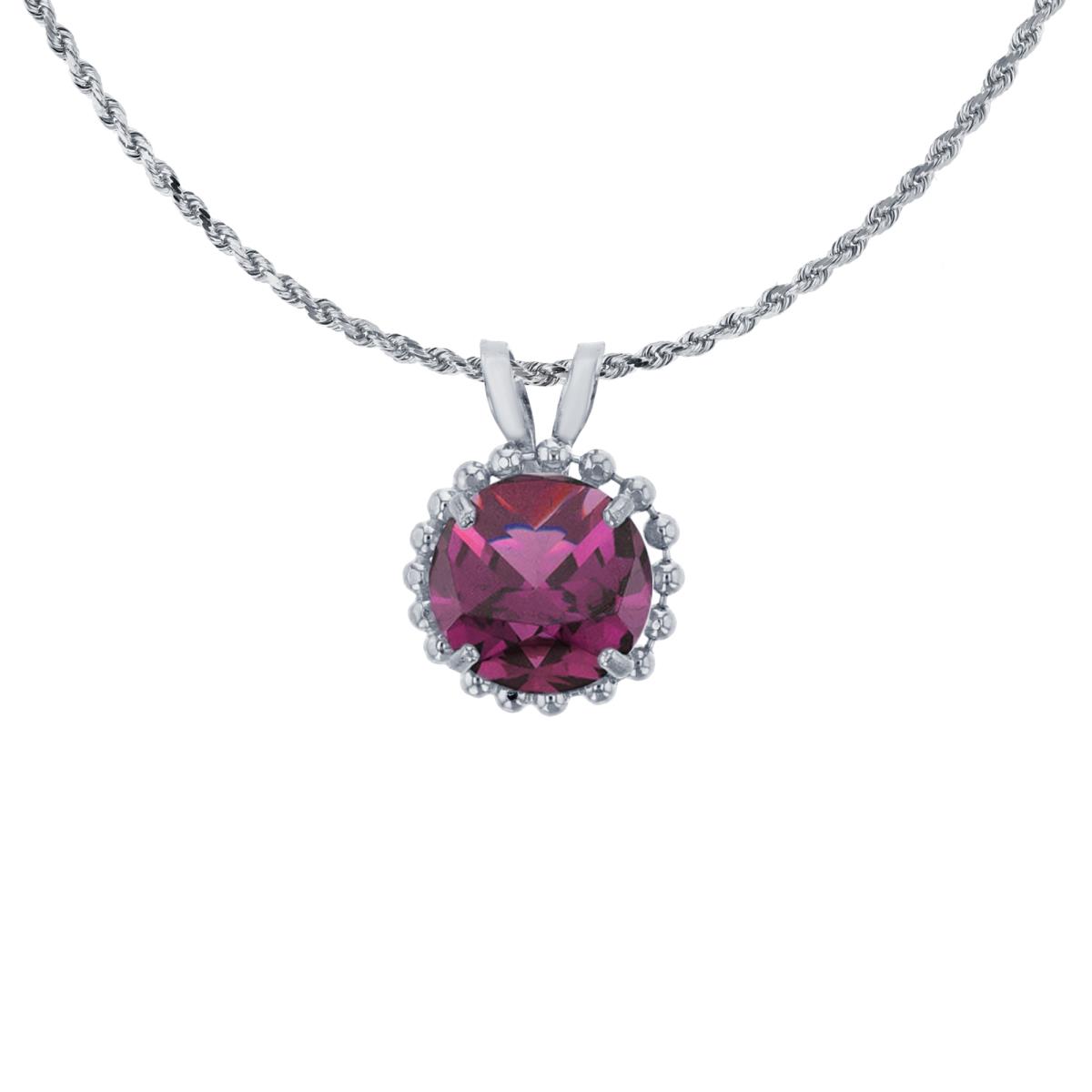 10K White Gold 6mm Rd Cut Rhodolite with Bead Frame Rabbit Ear 18" Necklace