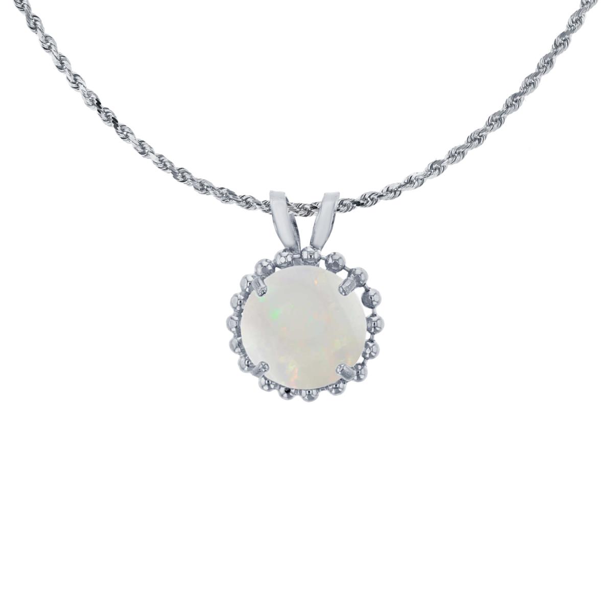 10K White Gold 6mm Rd Cut Opal with Bead Frame Rabbit Ear 18" Necklace