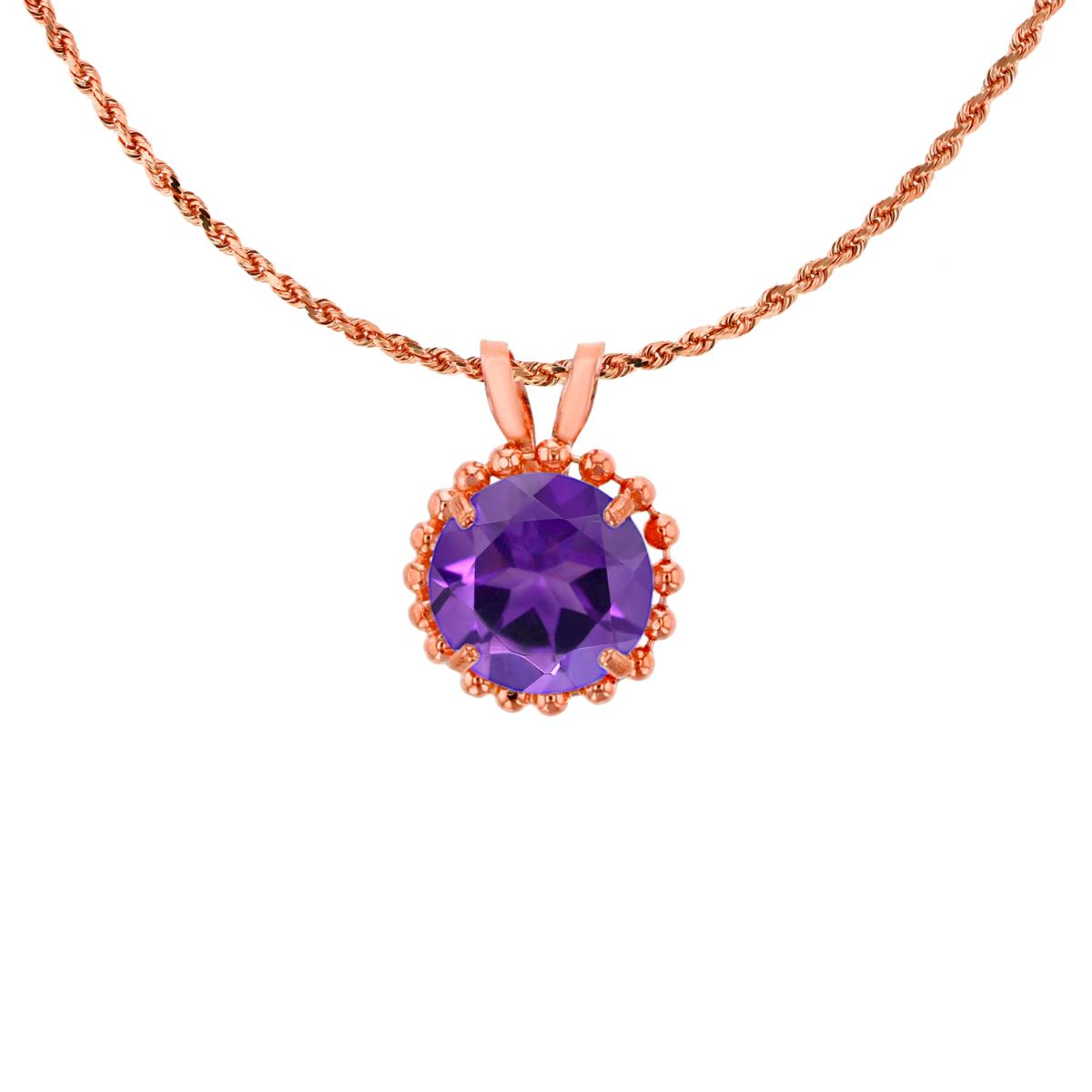 10K Rose Gold 6mm Rd Cut Amethyst with Bead Frame Rabbit Ear 18" Necklace