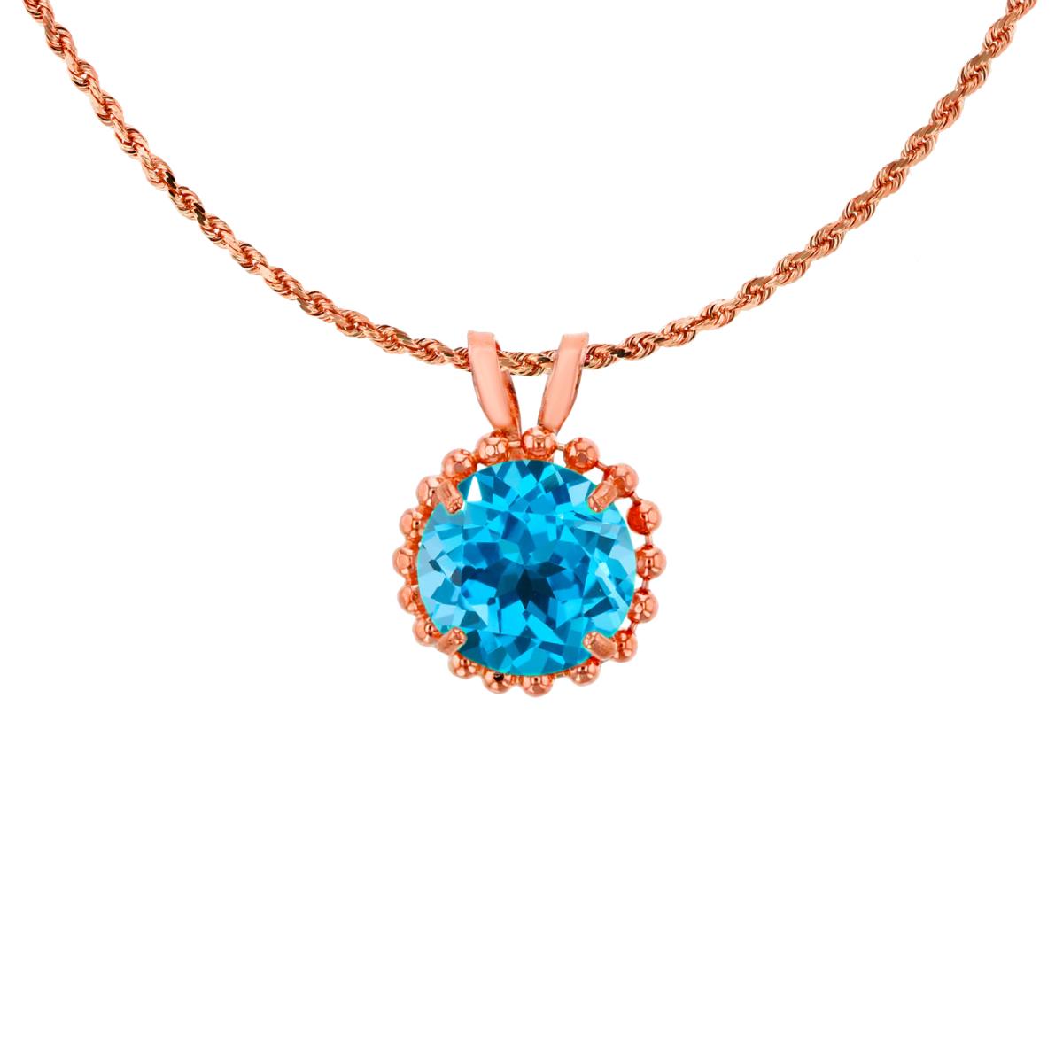 10K Rose Gold 6mm Rd Cut Swiss Blue Topaz with Bead Frame Rabbit Ear 18" Necklace