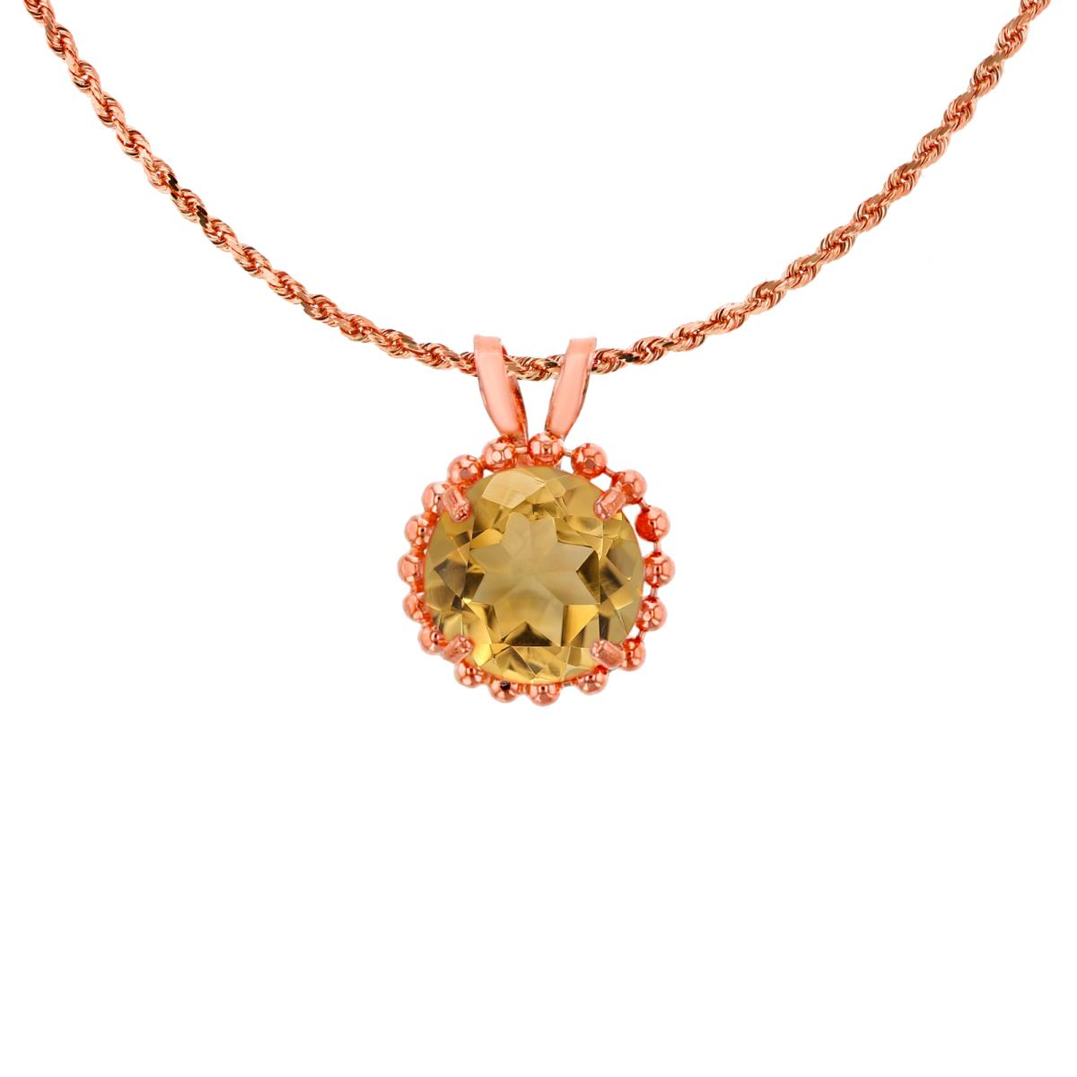 10K Rose Gold 6mm Rd Cut Citrine with Bead Frame Rabbit Ear 18" Necklace