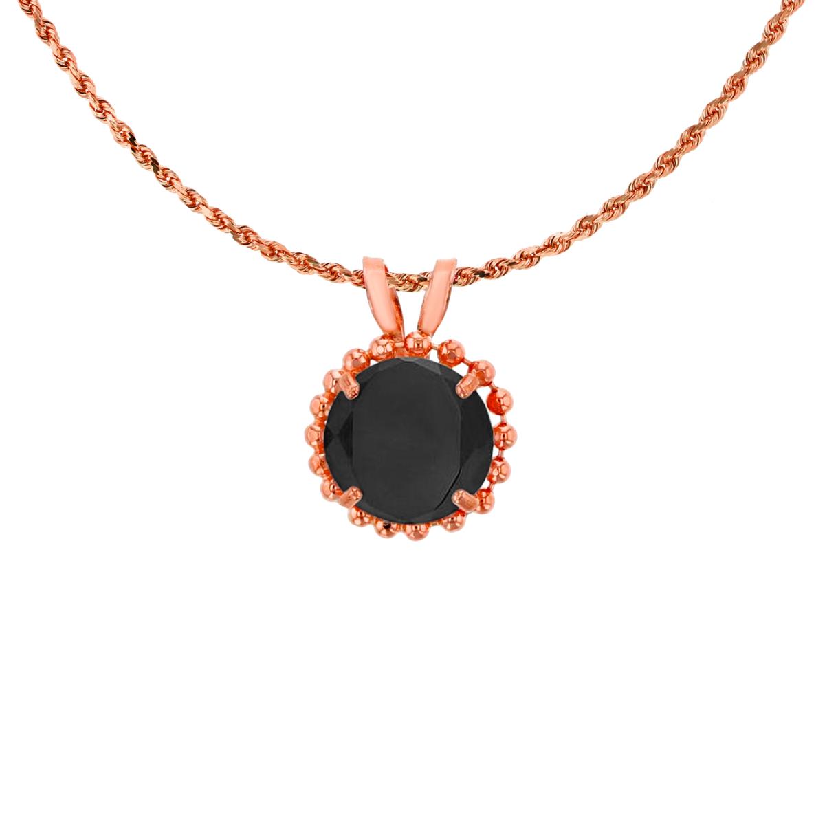 10K Rose Gold 6mm Rd Cut Onyx with Bead Frame Rabbit Ear 18" Necklace