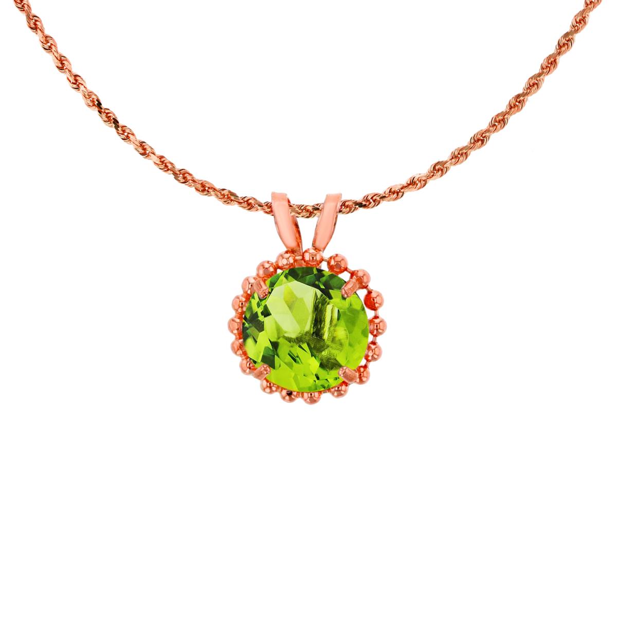 10K Rose Gold 6mm Rd Cut Peridot with Bead Frame Rabbit Ear 18" Necklace