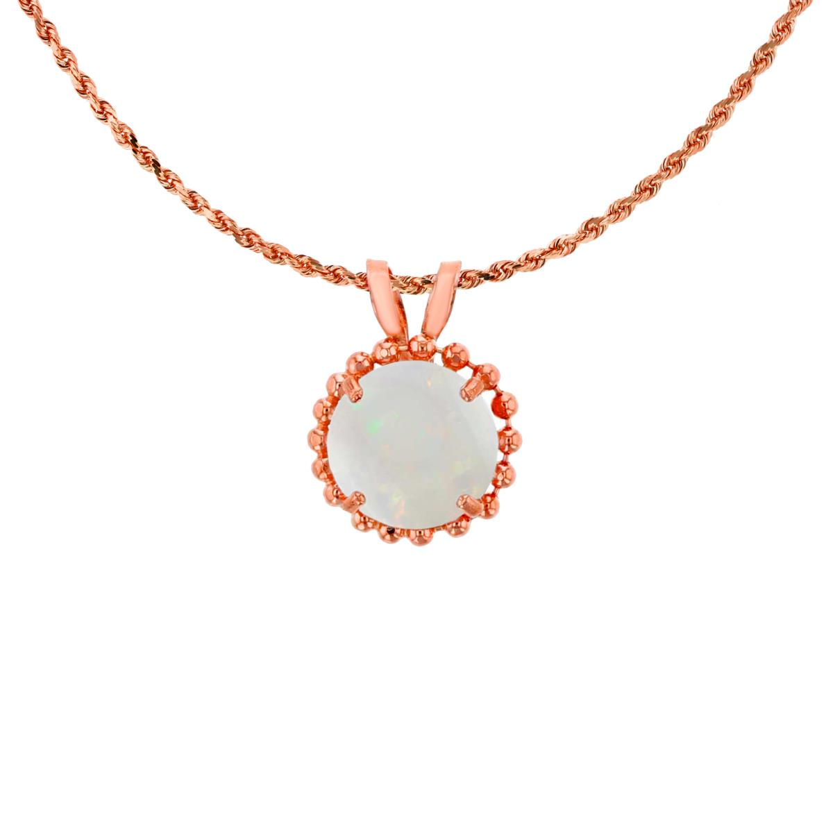 10K Rose Gold 6mm Rd Cut Opal with Bead Frame Rabbit Ear 18" Necklace