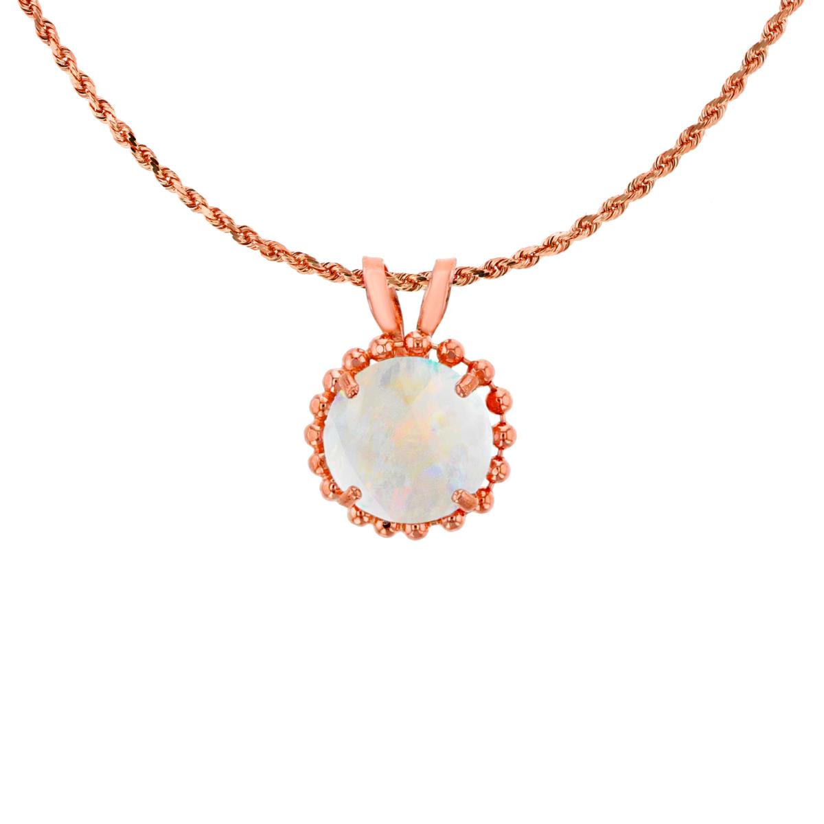 10K Rose Gold 6mm Rd Cut Created Opal with Bead Frame Rabbit Ear 18" Necklace