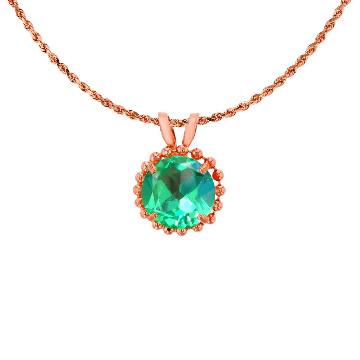 10K Rose Gold 6mm Rd Cut Created Green Sapphire with Bead Frame Rabbit Ear 18" Necklace