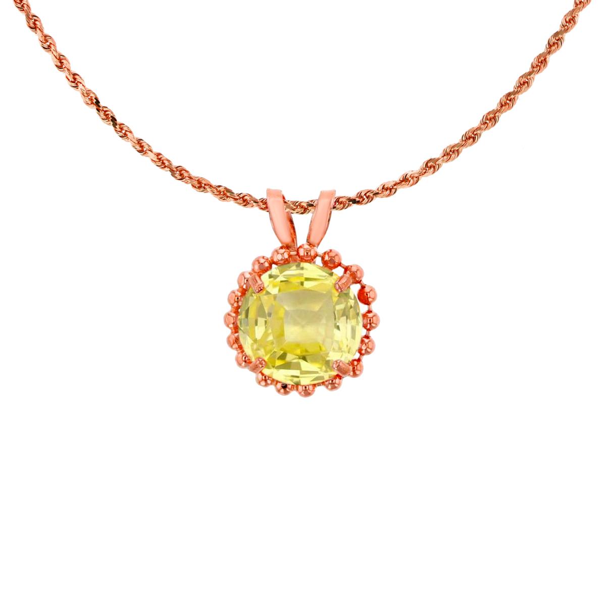 10K Rose Gold 6mm Rd Cut Created Yellow Sapphire with Bead Frame Rabbit Ear 18" Necklace