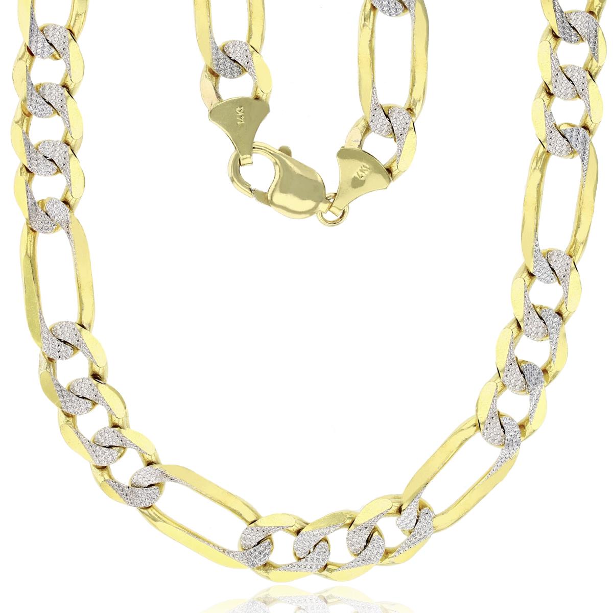 14K Two-Tone Gold 12.00mm 26" Pave Solid Figaro 300 Chain  