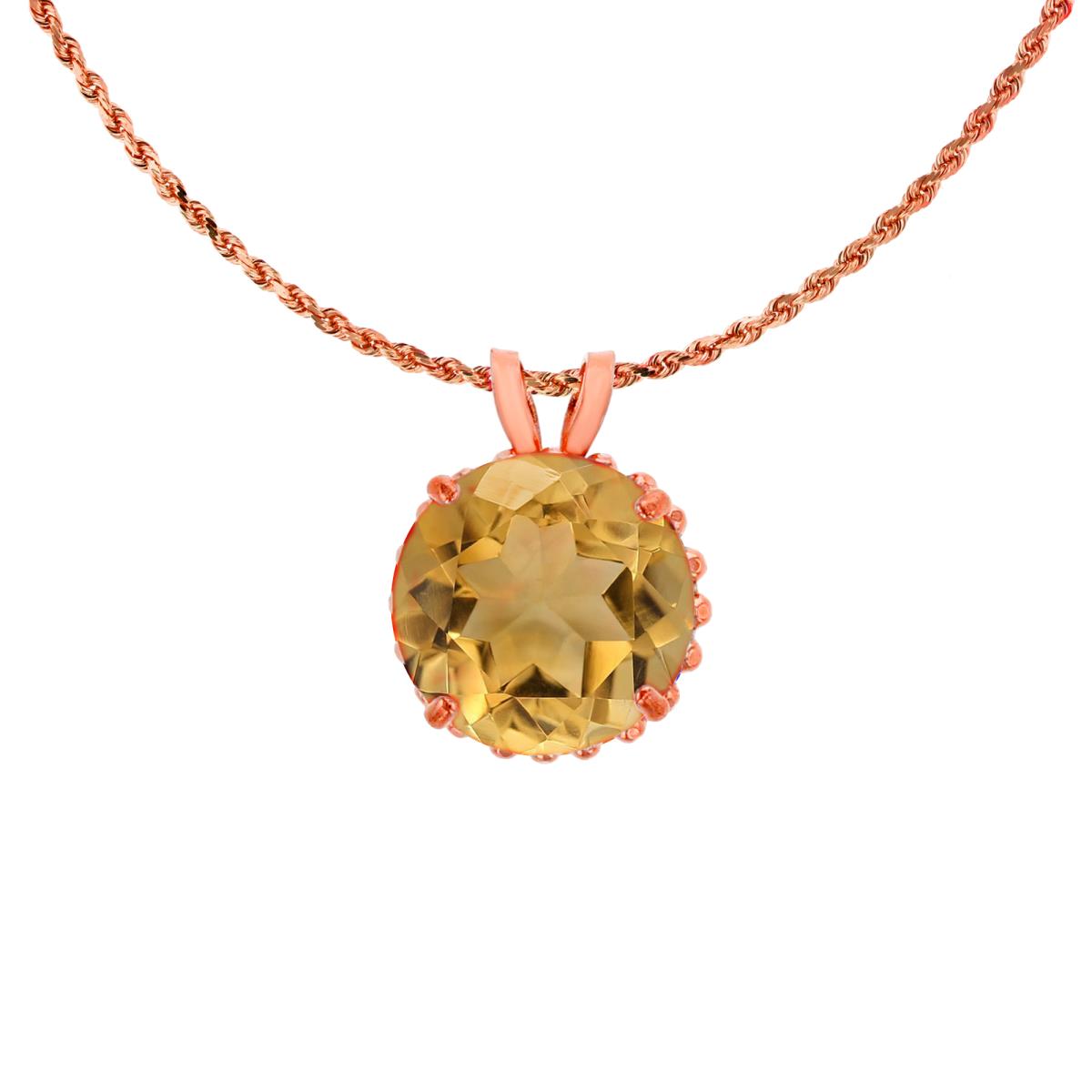 10K Rose Gold 7mm Rd Cut Citrine with Bead Frame Rabbit Ear 18" Rope Chain Necklace
