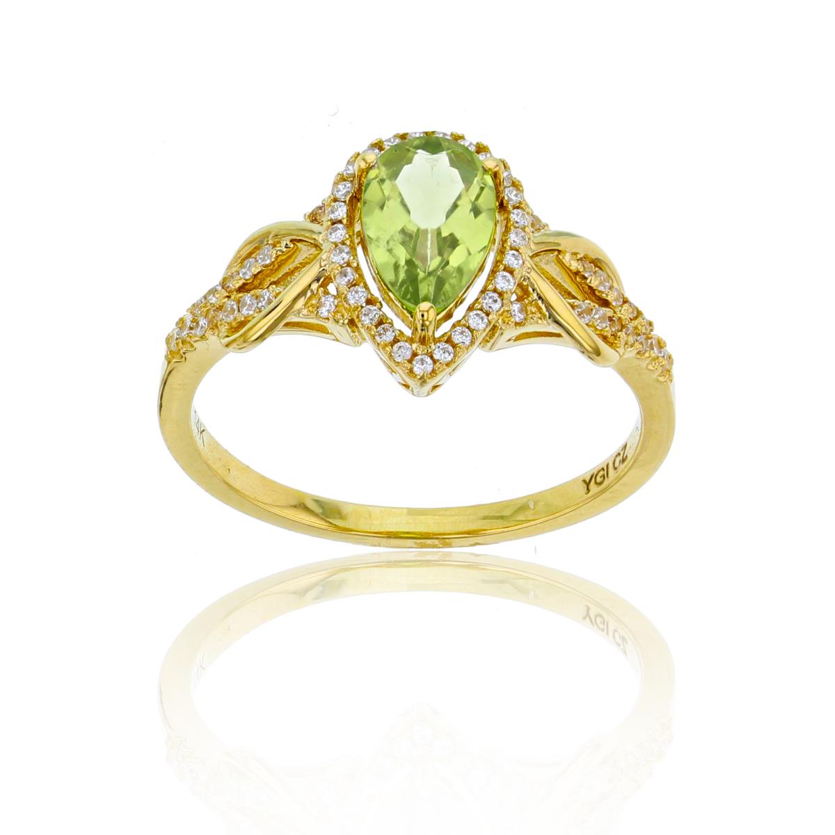 14K Yellow Gold CZ RND & 8x5mm PS Peridot Knot Sides Ring