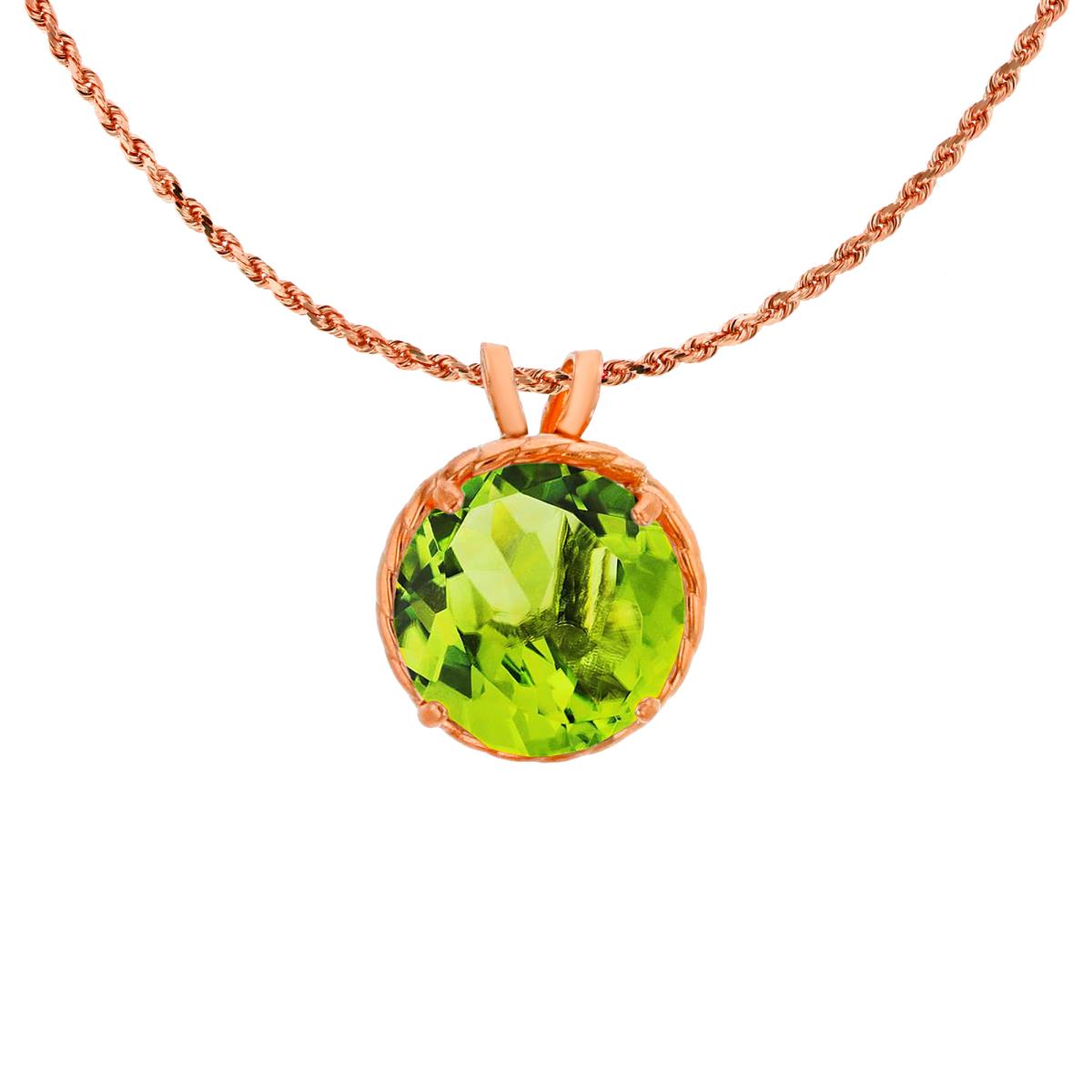 10K Rose Gold 7mm Rd Cut Peridot Rope Frame Rabbit Ear 18" Rope Chain Necklace