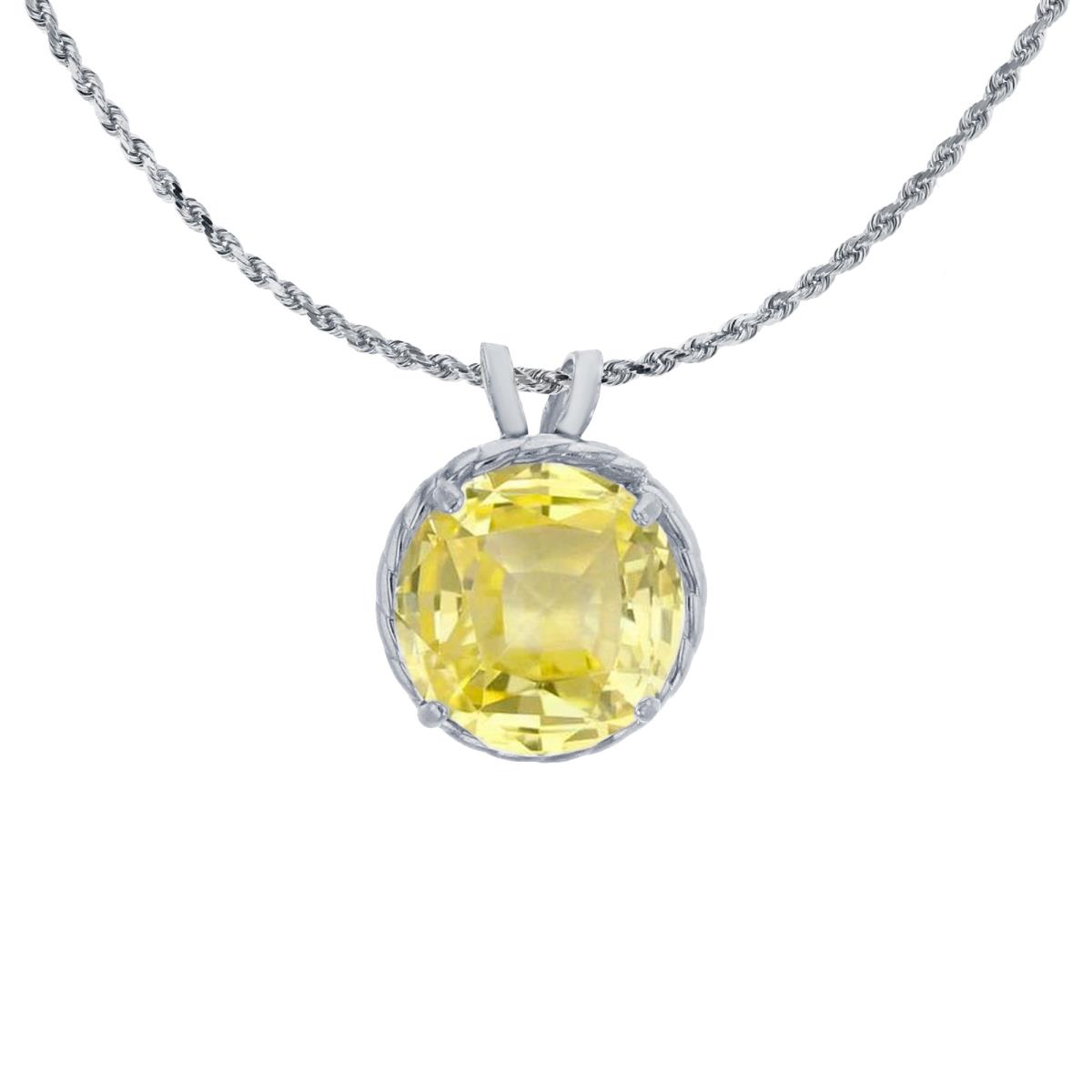 10K White Gold 7mm Rd Cut Created Yellow Sapphire Rope Frame Rabbit Ear 18" Rope Chain Necklace