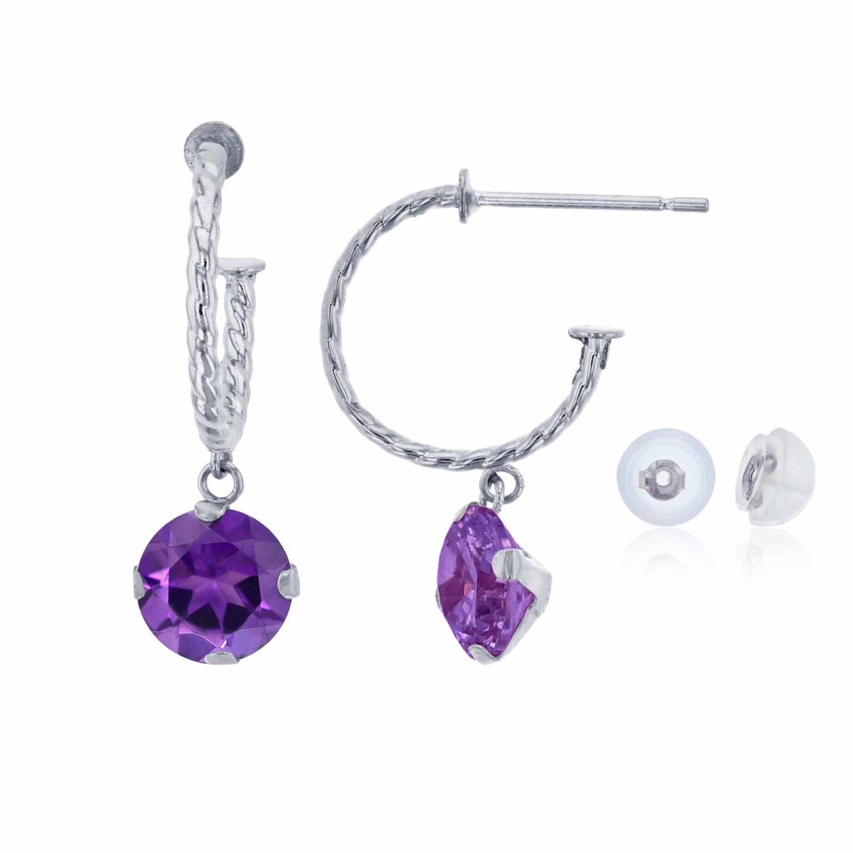 14K White Gold 12mm Rope Half-Hoop with 6mm Rd Amethyst Martini Drop Earring with Silicone Back