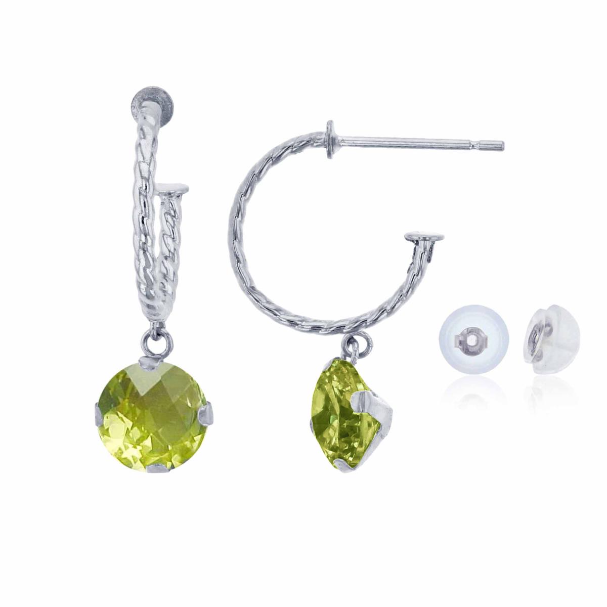 14K White Gold 12mm Rope Half-Hoop with 6mm Rd Apple Quartz Martini Drop Earring with Silicone Back