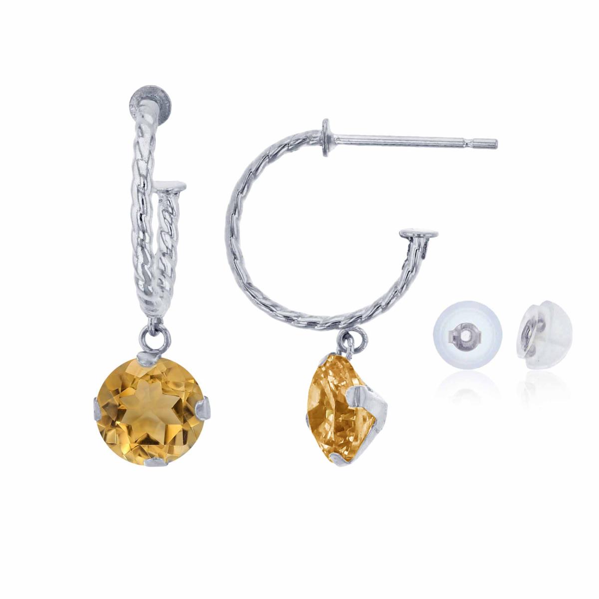 14K White Gold 12mm Rope Half-Hoop with 6mm Rd Citrine Martini Drop Earring with Silicone Back