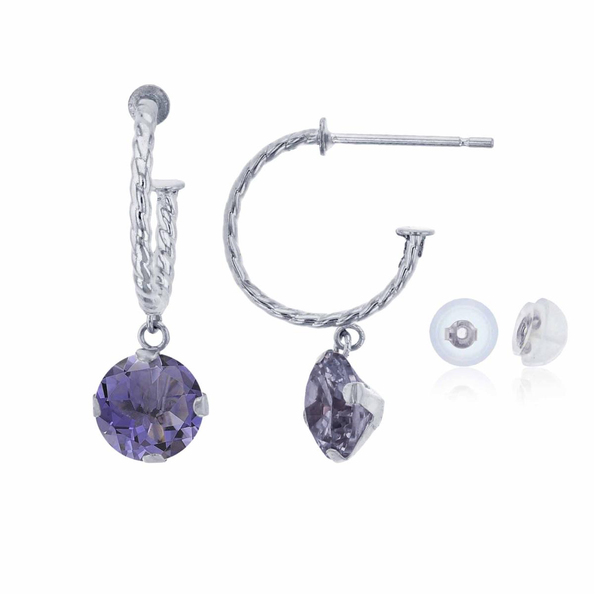 14K White Gold 12mm Rope Half-Hoop with 6mm Rd Iolite Martini Drop Earring with Silicone Back