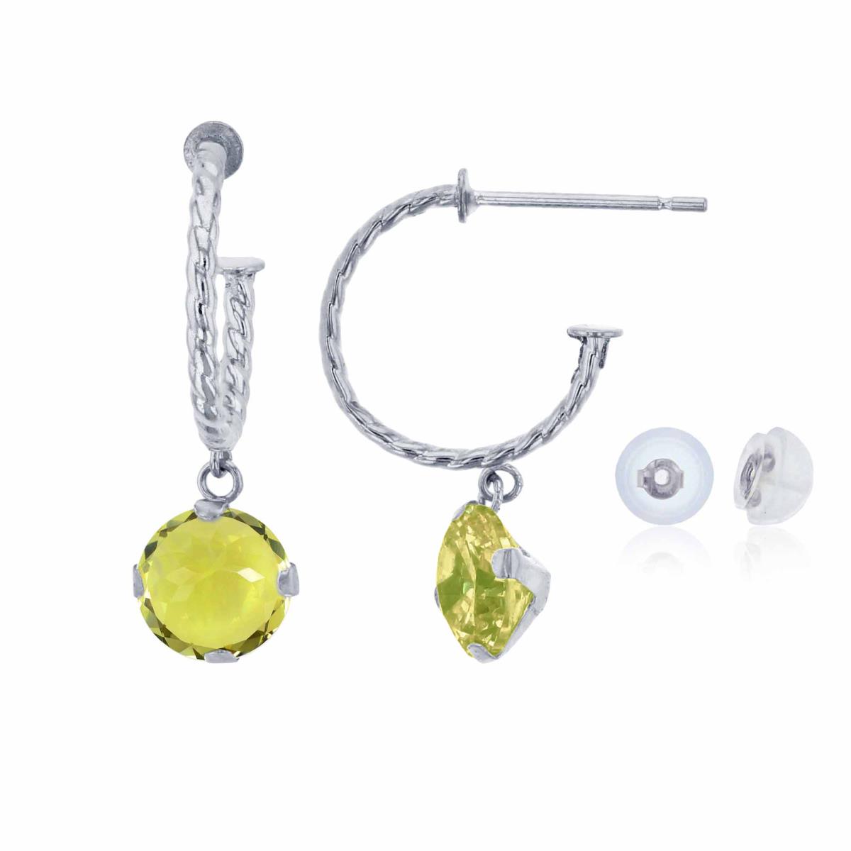 14K White Gold 12mm Rope Half-Hoop with 6mm Rd Lemon Quartz Martini Drop Earring with Silicone Back