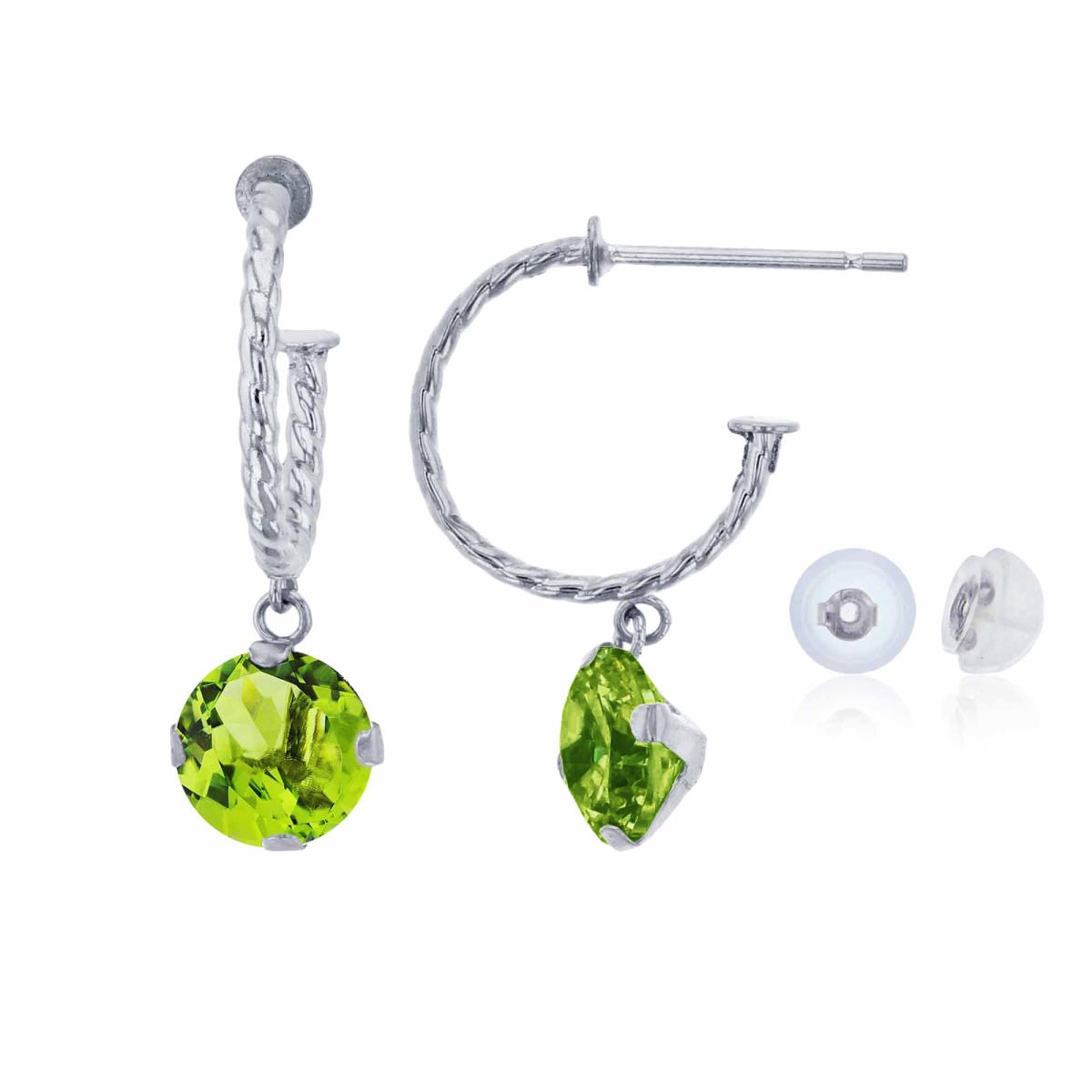 14K White Gold 12mm Rope Half-Hoop with 6mm Rd Peridot Martini Drop Earring with Silicone Back