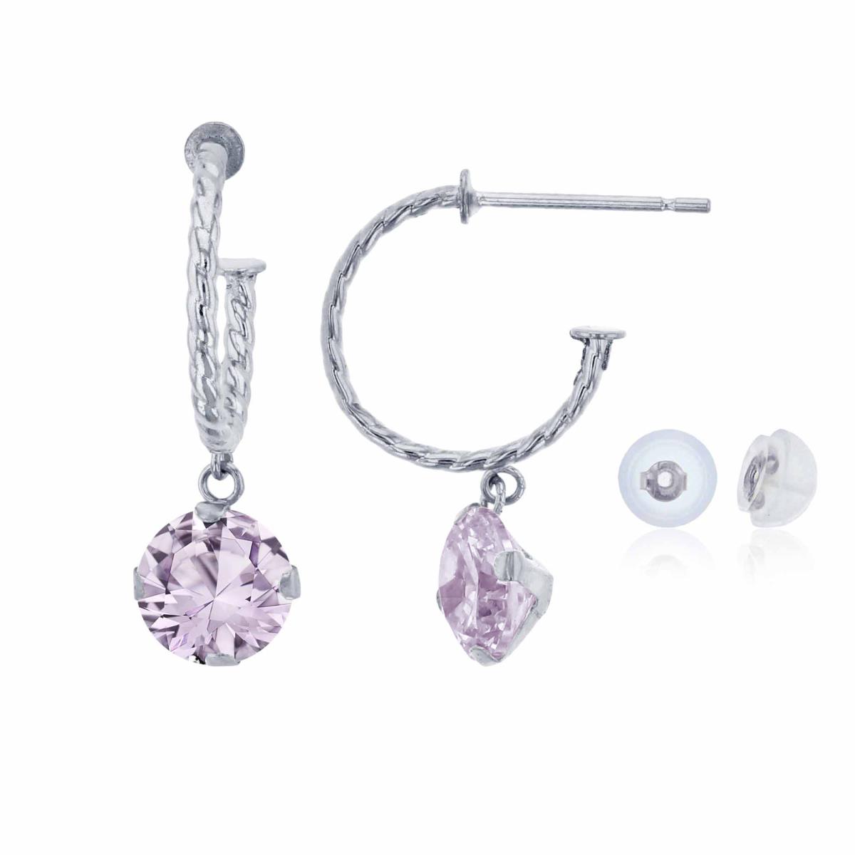 14K White Gold 12mm Rope Half-Hoop with 6mm Rd Rose De France Martini Drop Earring with Silicone Back