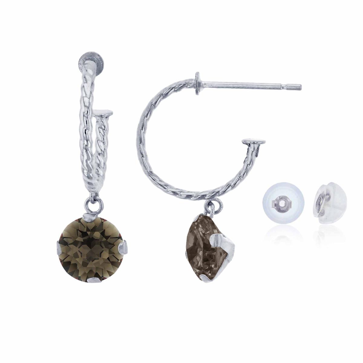14K White Gold 12mm Rope Half-Hoop with 6mm Rd Smokey Quartz Martini Drop Earring with Silicone Back