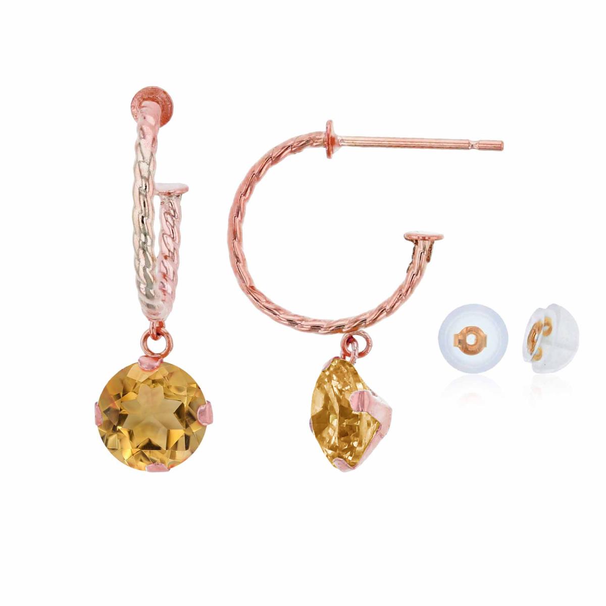 10K Rose Gold 12mm Rope Half-Hoop with 6mm Rd Citrine Martini Drop Earring with Silicone Back